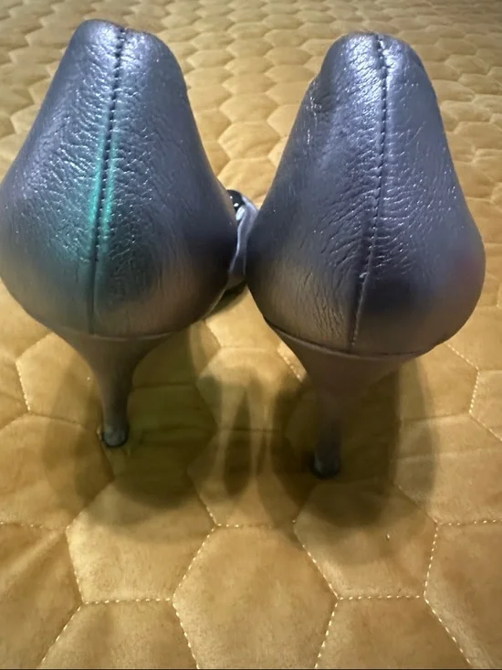 Gianni Bini Metallic Silver Peep-Toe Heels with Black Bead Accents - Picture 2 of 3